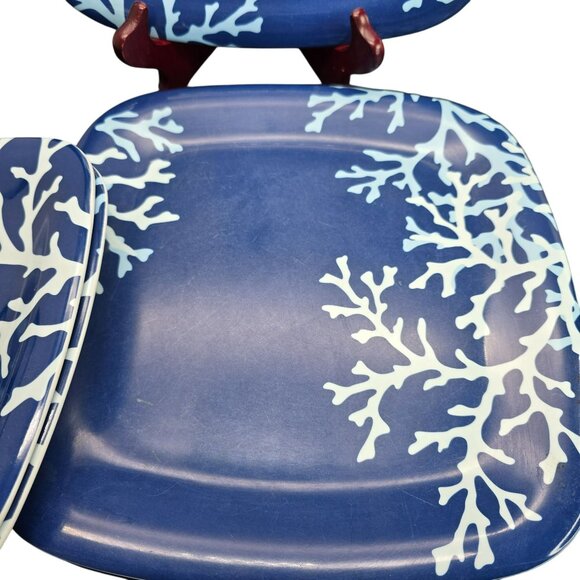 Martha Stewart Blue Coral Square Melamine Plates 4 Dinner and 2 Lunch Set DH1324 - Picture 4 of 6